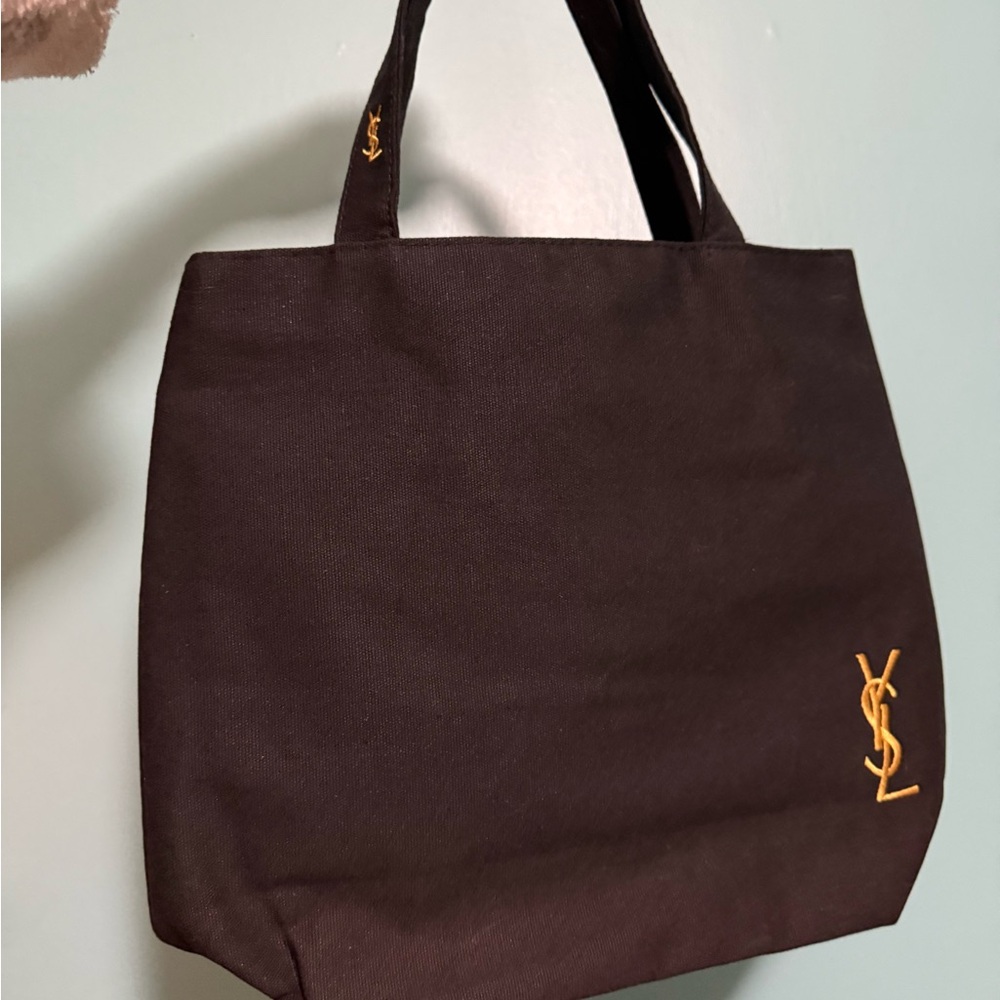 ✨ NEW YSL Yves Saint Laurent Black Canvas Tote Bag with Gold Embroidered Logo ✨